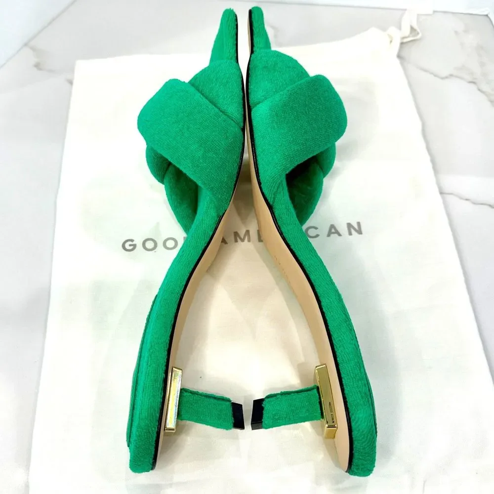 Good American Emerald Green Terry Cloth Kitten Heels - Size 10 - New in Box - Picture 9 of 11